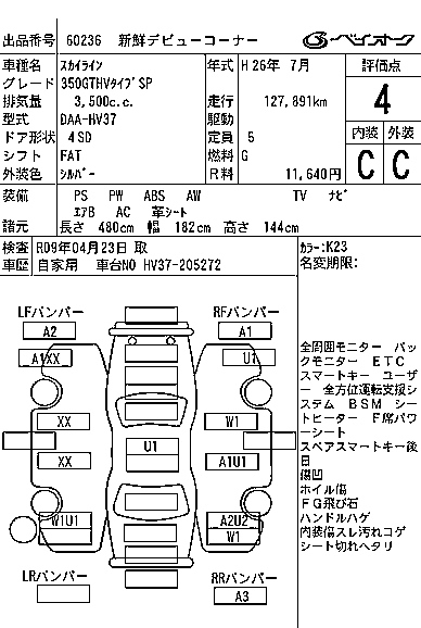 Аукционный лист NISSAN SKYLINE 2014