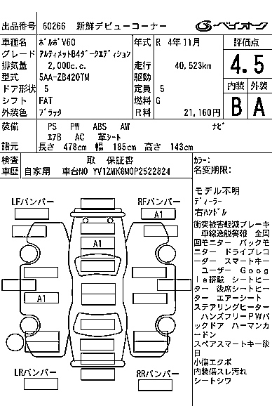Аукционный лист VOLVO V60 2022