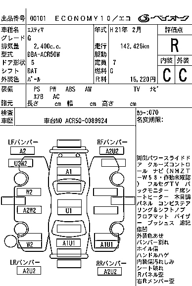 Аукционный лист TOYOTA ESTIMA 2009
