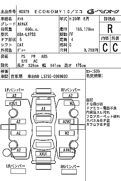 Аукционный лист DAIHATSU TANTO 2008