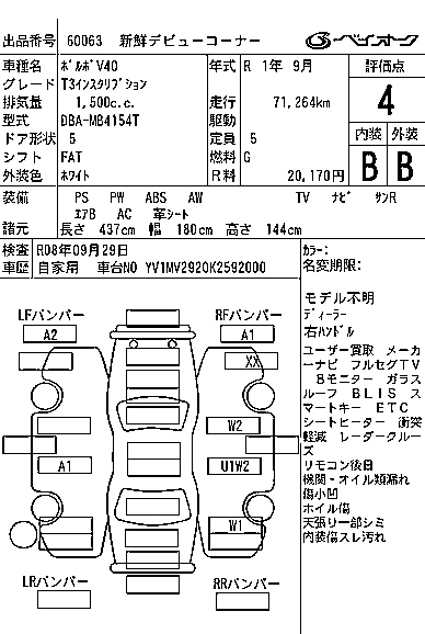 Аукционный лист VOLVO V40 2019