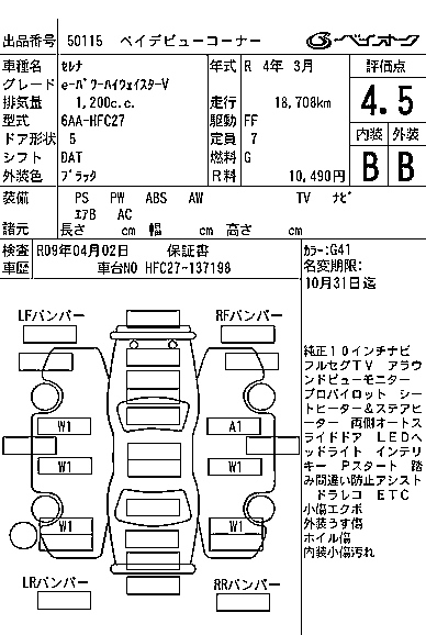 Аукционный лист NISSAN SERENA 2022