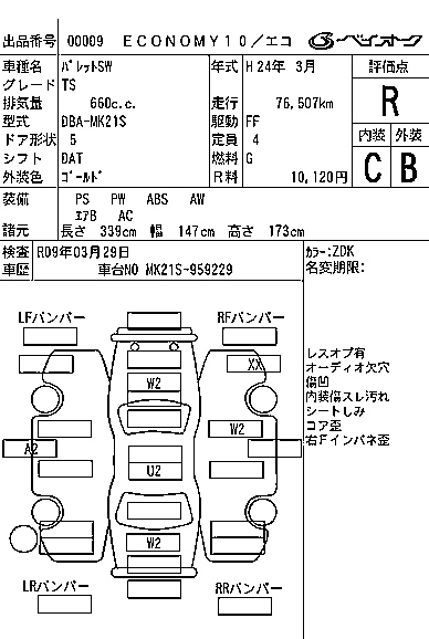 Аукционный лист SUZUKI PALETTE 2012