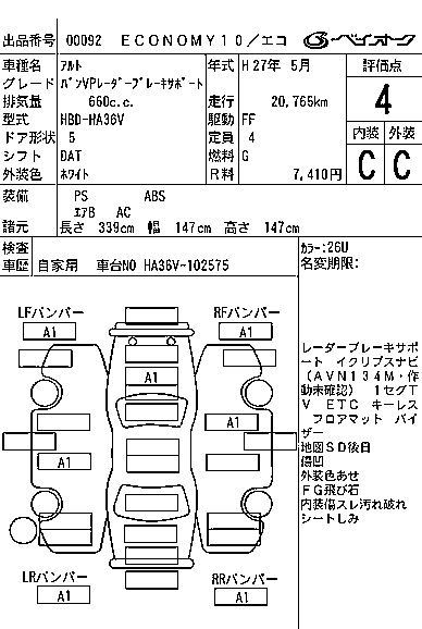 Аукционный лист SUZUKI ALTO VAN 2015