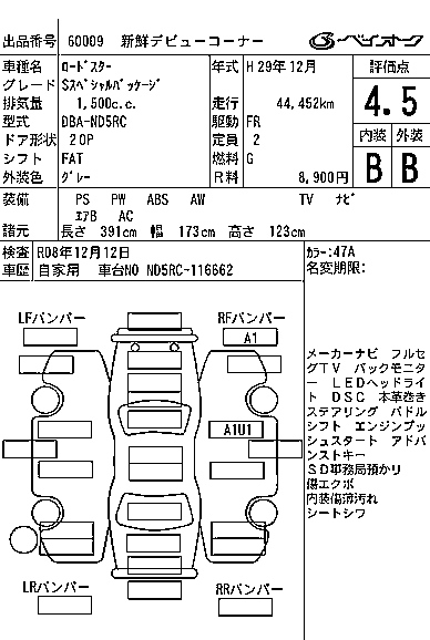 Аукционный лист MAZDA ROADSTER 2017