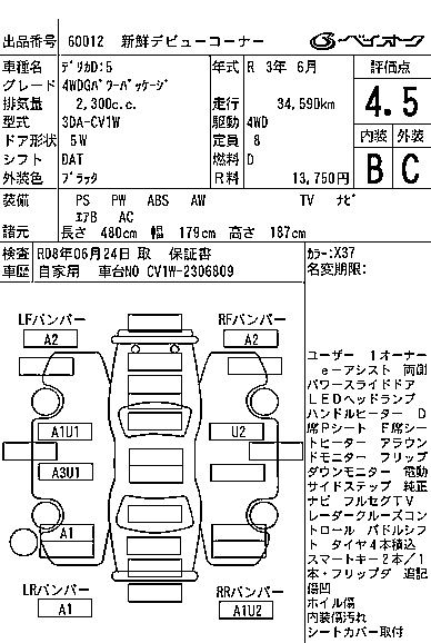 Аукционный лист MITSUBISHI DELICA D5 2021