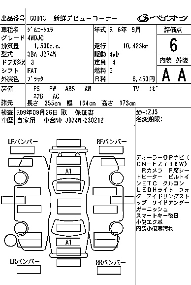 Аукционный лист SUZUKI JIMNY SIERRA 2024