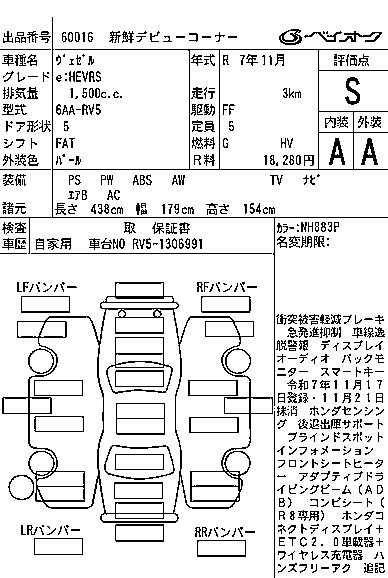 Аукционный лист HONDA VEZEL 2025