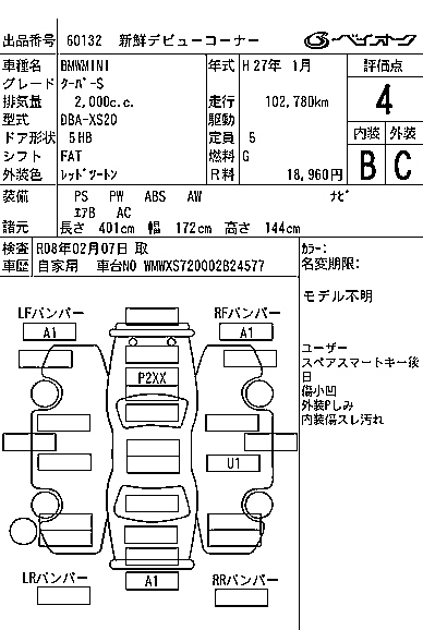 Аукционный лист BMW MINI 2015