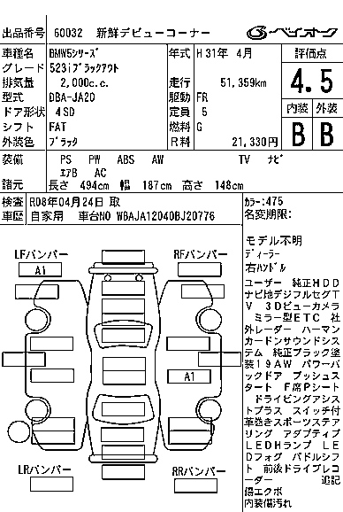 Аукционный лист BMW 5 SERIES 2019