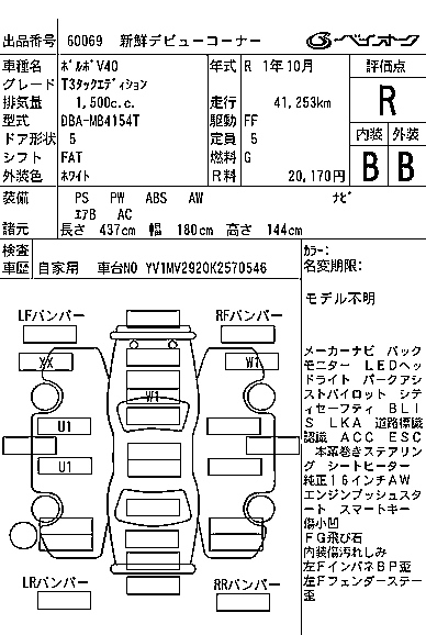 Аукционный лист VOLVO V40 2019