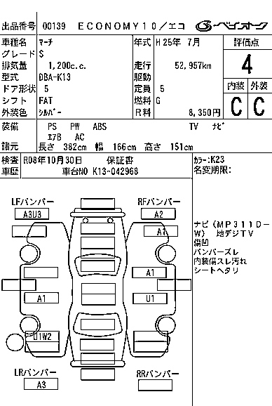 Аукционный лист NISSAN MARCH 2013