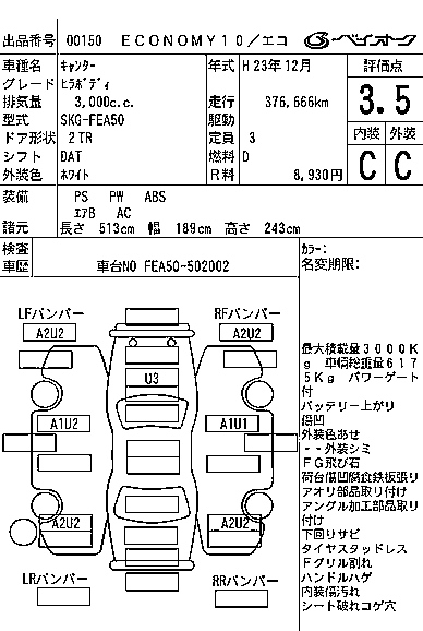 Аукционный лист MITSUBISHI CANTER 2011