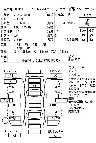 Аукционный лист PEUGEOT 5008 2014