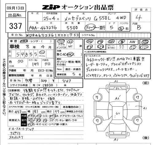 Аукционный лист MERCEDES BENZ G CLASS 2013