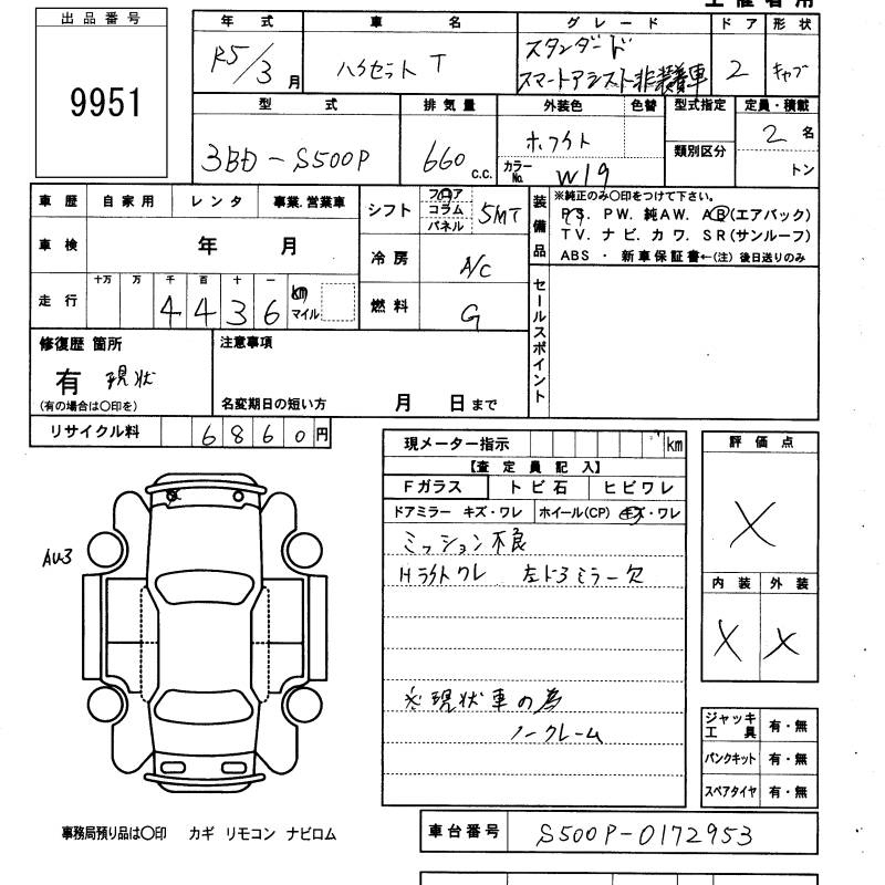 Аукционный лист DAIHATSU HIJET TRUCK 2023