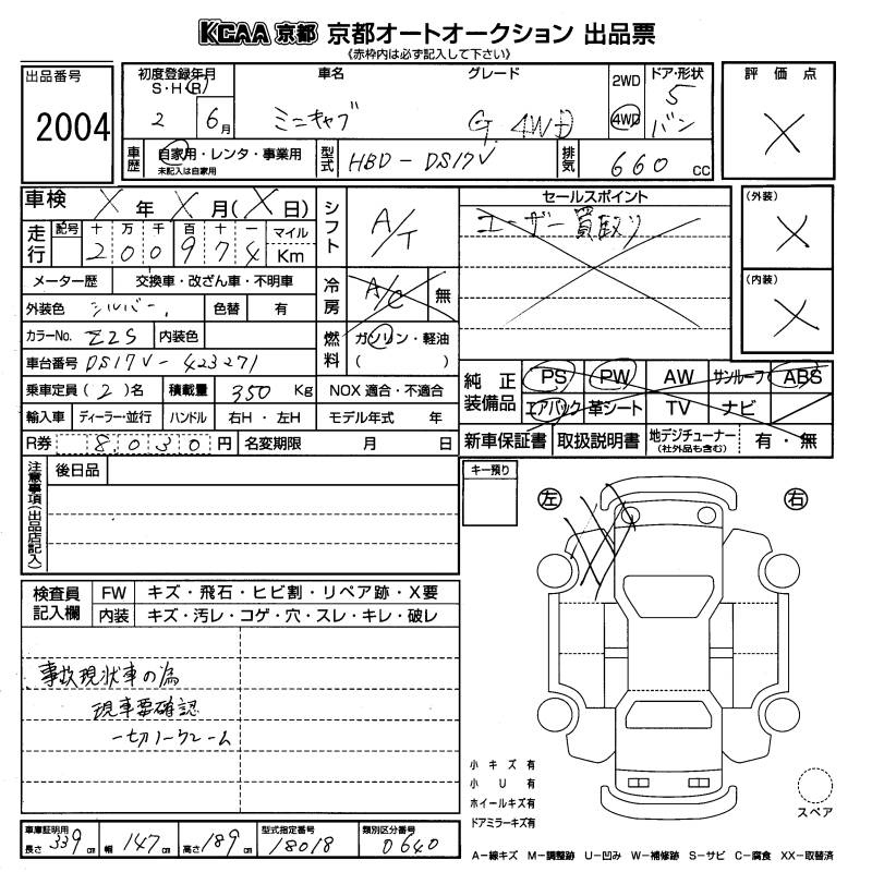 Аукционный лист MITSUBISHI MINICAB VAN 2020