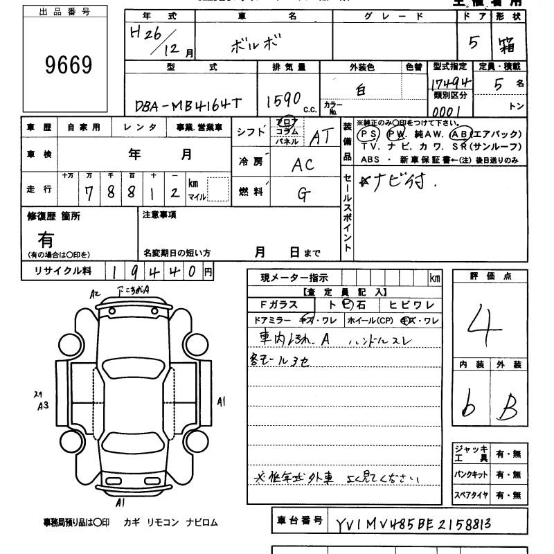 Аукционный лист VOLVO V40 2014
