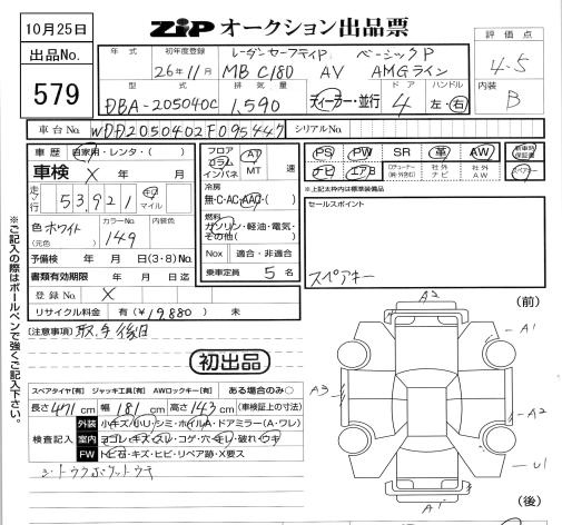 Аукционный лист MERCEDES BENZ C CLASS 2014