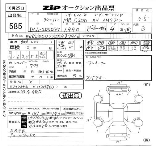 Аукционный лист MERCEDES BENZ C CLASS 2018