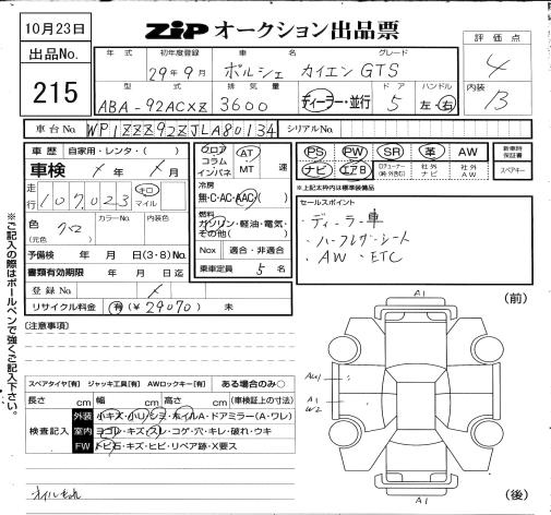 Аукционный лист PORSCHE CAYENNE 2017