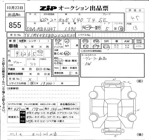 Аукционный лист VOLVO V40 2013