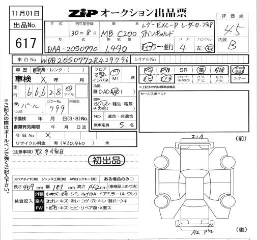 Аукционный лист MERCEDES BENZ C CLASS 2018