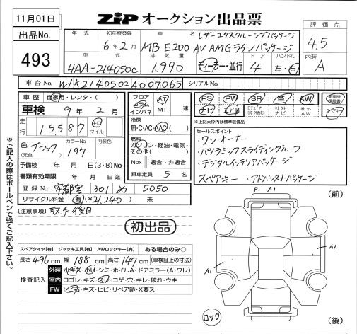 Аукционный лист MERCEDES BENZ E CLASS 2024