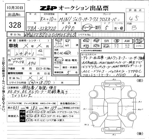 Аукционный лист BMW MINI 2020