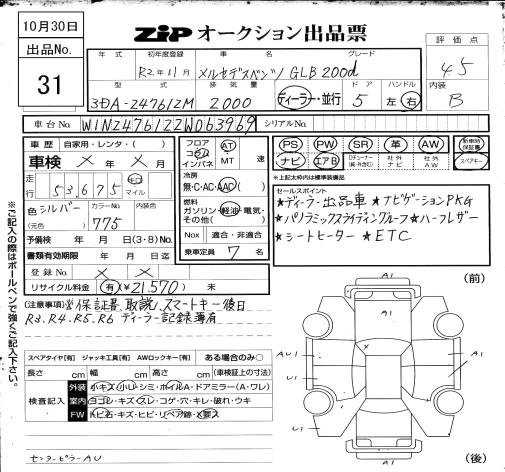Аукционный лист MERCEDES BENZ GLB 2020