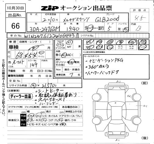 Аукционный лист MERCEDES BENZ GLB 2020