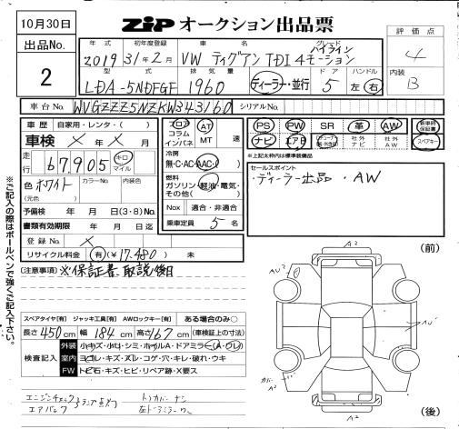 Аукционный лист VOLKSWAGEN TIGUAN 2019
