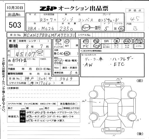 Аукционный лист CHRYSLER JEEP COMPASS 2021