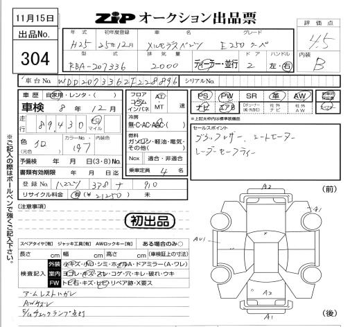 Аукционный лист MERCEDES BENZ E CLASS 2013