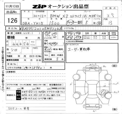 Аукционный лист BMW X2 2018