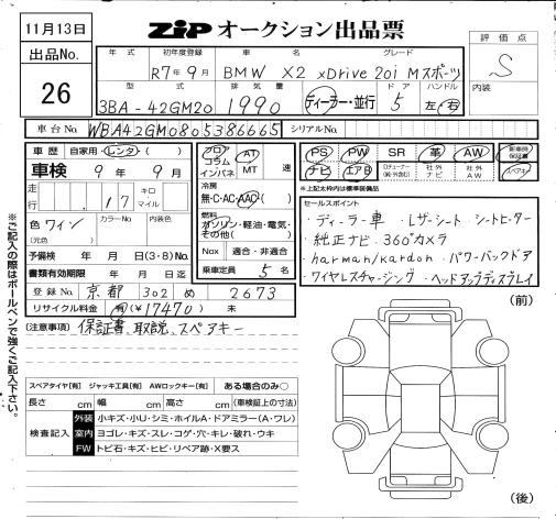 Аукционный лист BMW X2 2025