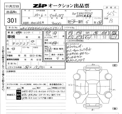 Аукционный лист AUDI Q7 2017