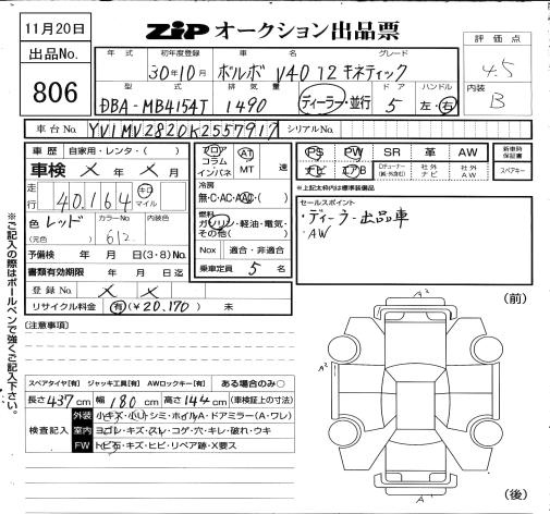Аукционный лист VOLVO V40 2018