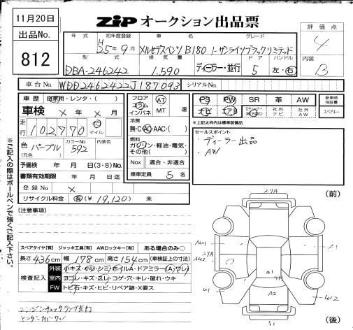 Аукционный лист MERCEDES BENZ B CLASS 2013