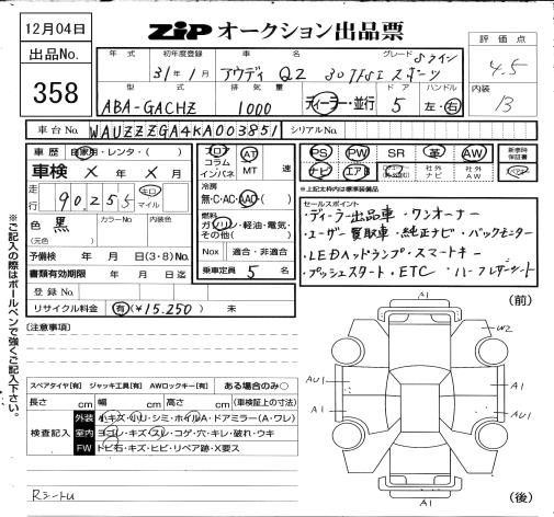 Аукционный лист AUDI Q2 2019