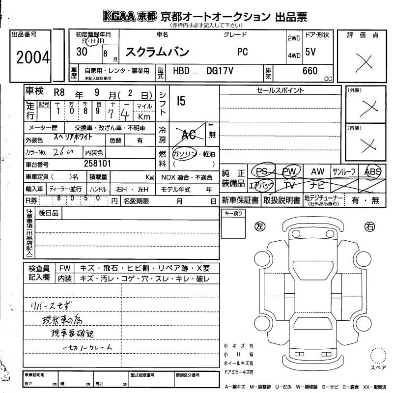 Аукционный лист MAZDA SCRUM 2018
