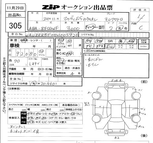 Аукционный лист AUDI S5 2012