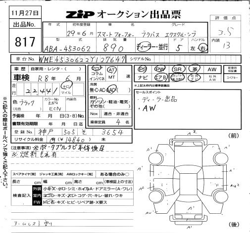 Аукционный лист SMART FORFOUR 2017