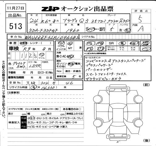 Аукционный лист AUDI Q3 2024