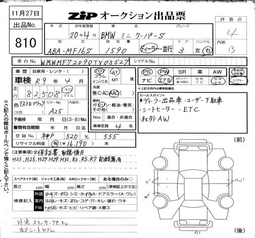 Аукционный лист BMW MINI 2008