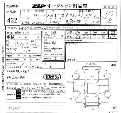 Аукционный лист MERCEDES BENZ E CLASS WAGON 2017