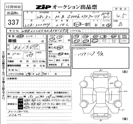 Аукционный лист MERCEDES BENZ S CLASS 2016