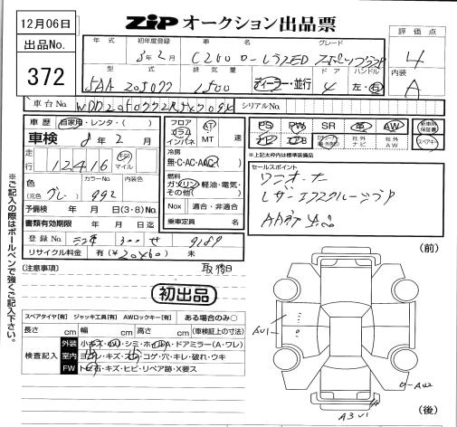 Аукционный лист MERCEDES BENZ C CLASS 2021