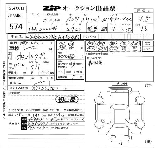 Аукционный лист MERCEDES BENZ S CLASS 2018