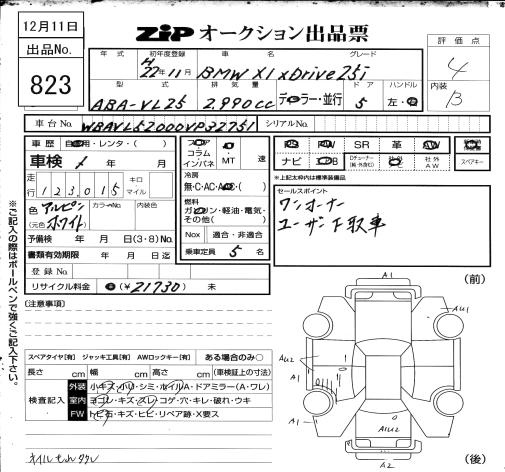 Аукционный лист BMW X1 2010